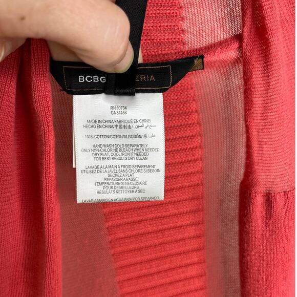BCBG Maxazria Cardigan Wmns Sz M Long Sleeve Open Front Watermelon red Sheer - Picture 9 of 10